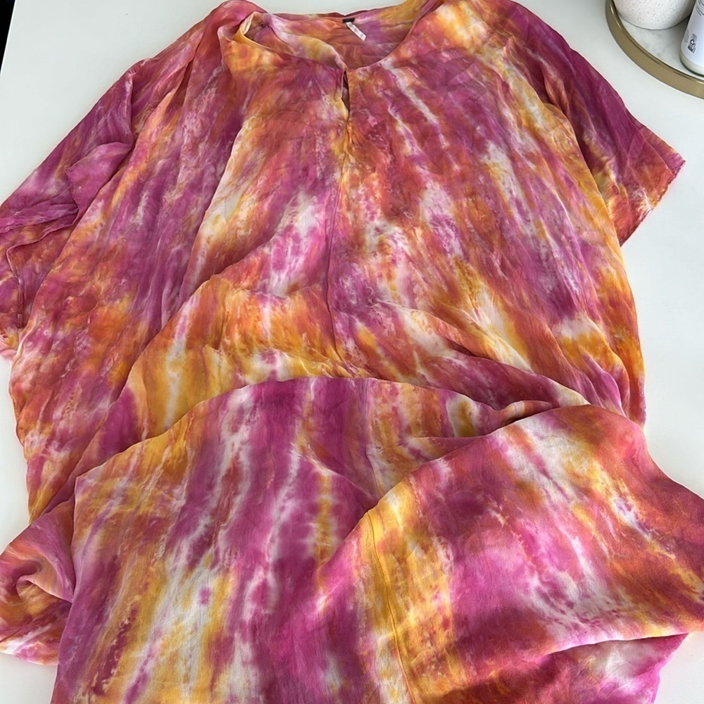 YFB YOUNG FABULOUS & BROKE DRESS Pink Orange Tie Dye Maxi Kaftan Dress S/M - Picture 2 of 7